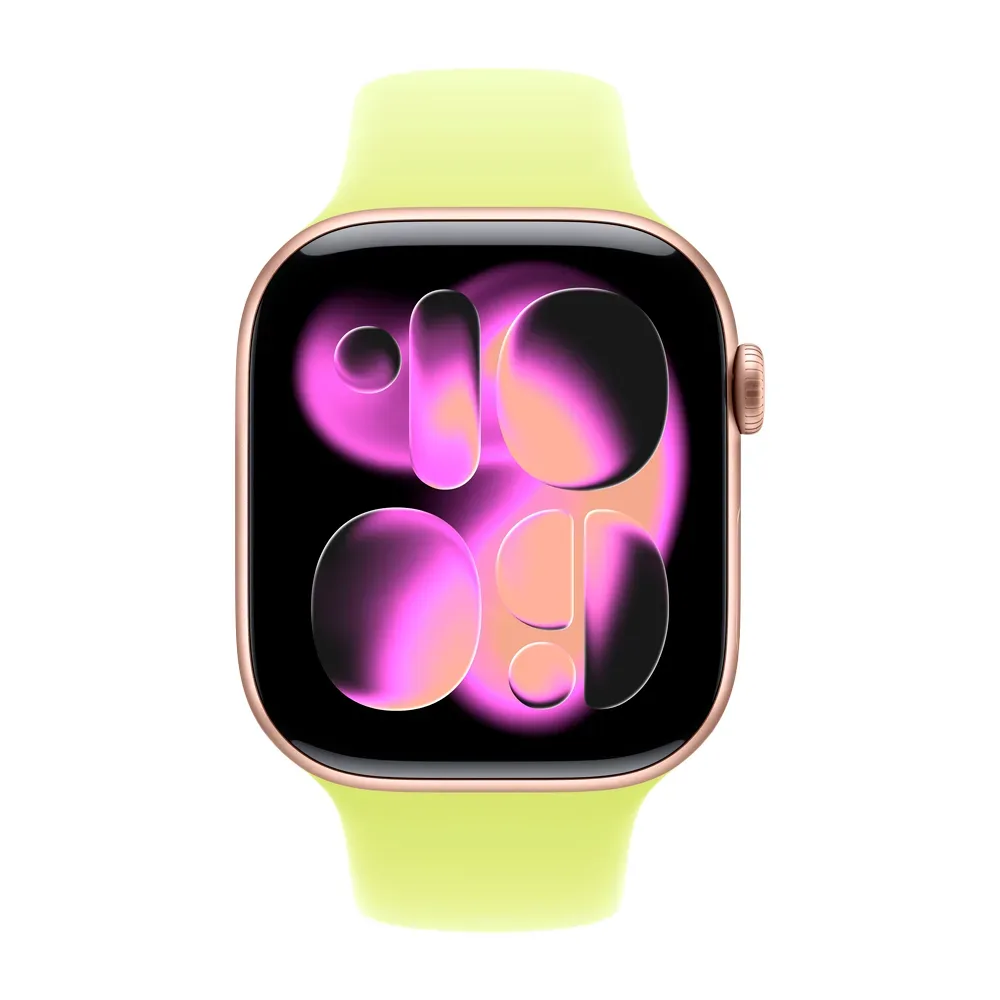 Умные часы Apple Watch Series 11 GPS, 46mm, Rose Gold Aluminium Case with Neon Yellow Sport Band, S/M