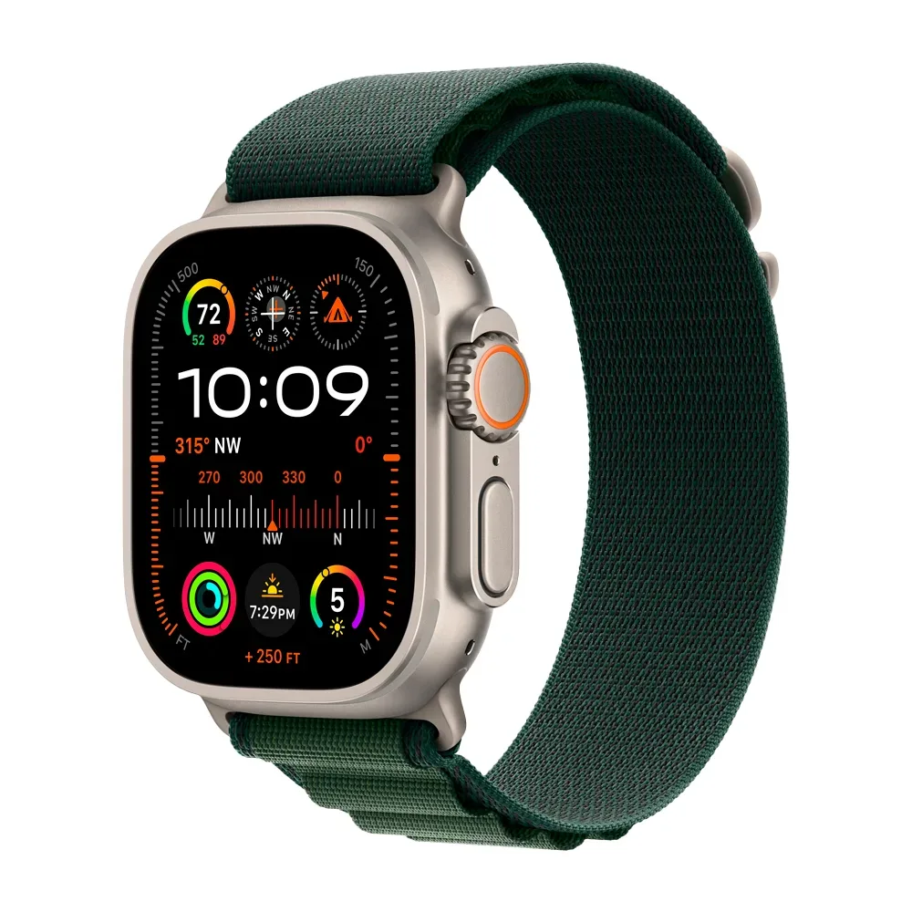 Умные часы Apple Watch Ultra 2 (2024) GPS + Cellular, 49mm, Natural Titanium Case with Dark Green Alpine Loop M, (Темно-зеленый)