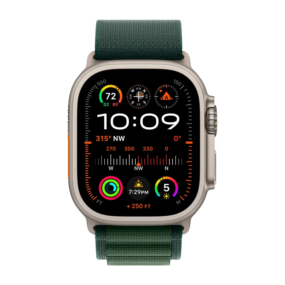 Умные часы Apple Watch Ultra 2 (2024) GPS + Cellular, 49mm, Natural Titanium Case with Dark Green Alpine Loop M, (Темно-зеленый)