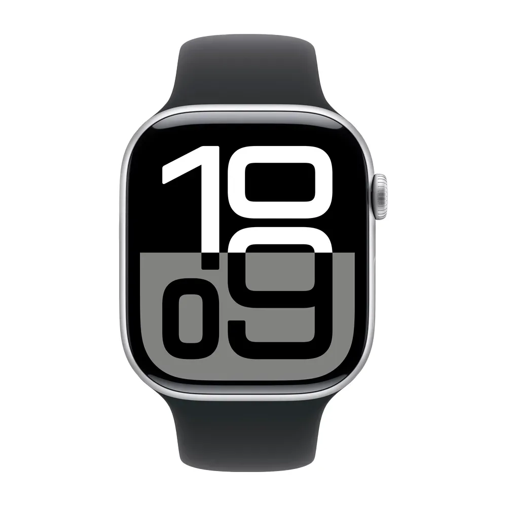 Умные часы Apple Watch Series 10 GPS, 46mm, Silver Aluminium Case with Sport Band S/M, Black (Черный)