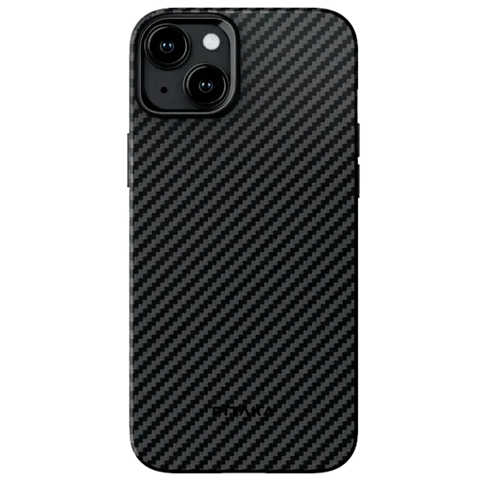 Чехол из арамидного волокна с поддержкой MagSafe PITAKA MagEZ Case Pro 4 1500D для iPhone 15 Plus, Black / Grey Twill (Cаржевое переплетение)
