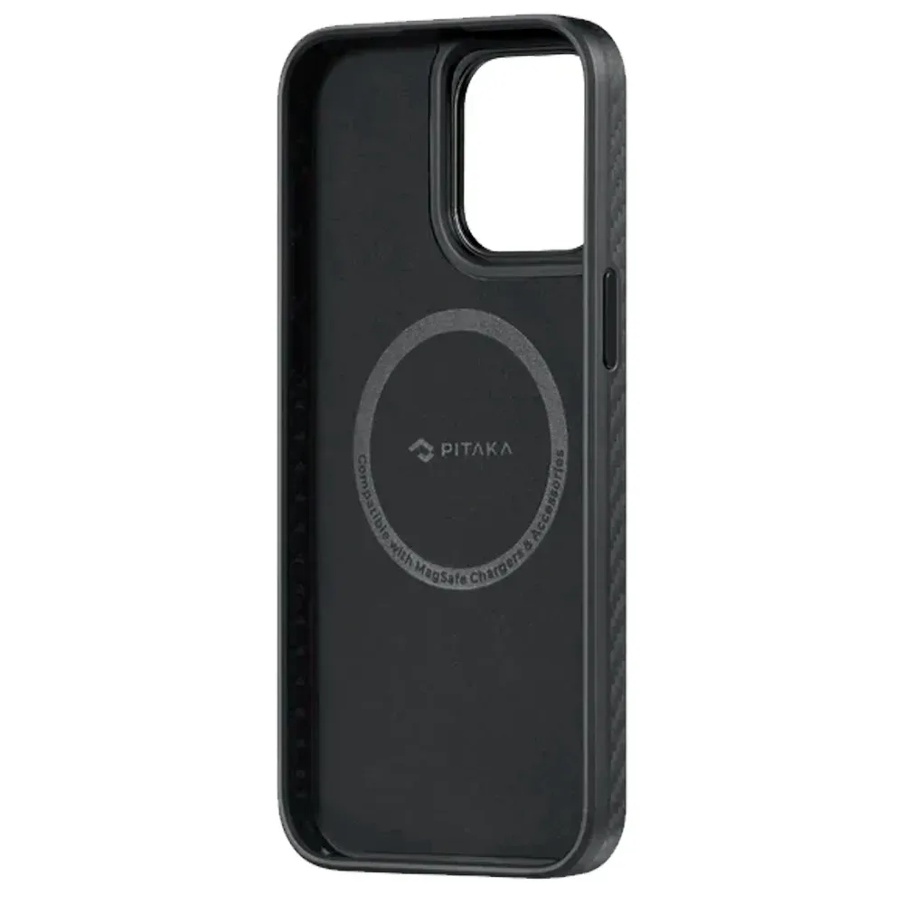 Чехол из арамидного волокна с поддержкой MagSafe PITAKA MagEZ Case Pro 4 1500D для iPhone 15 Plus, Black / Grey Twill (Cаржевое переплетение)